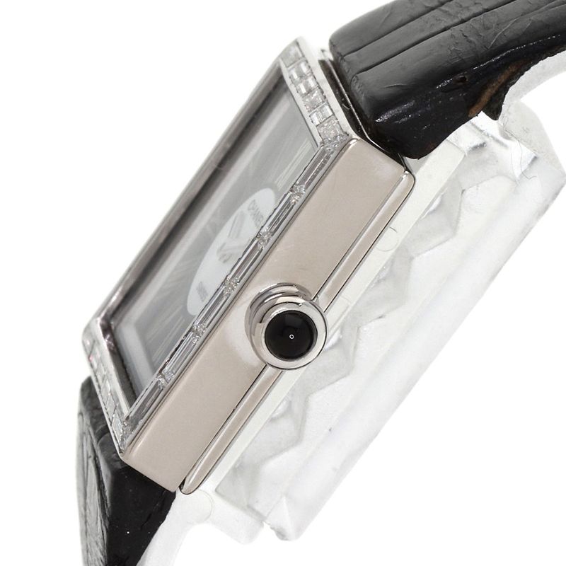Chanel Mademoiselle Diamond Bezel Watch 18K White Gold Leather