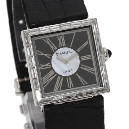 Chanel Mademoiselle Diamond Bezel Watch 18K White Gold Leather