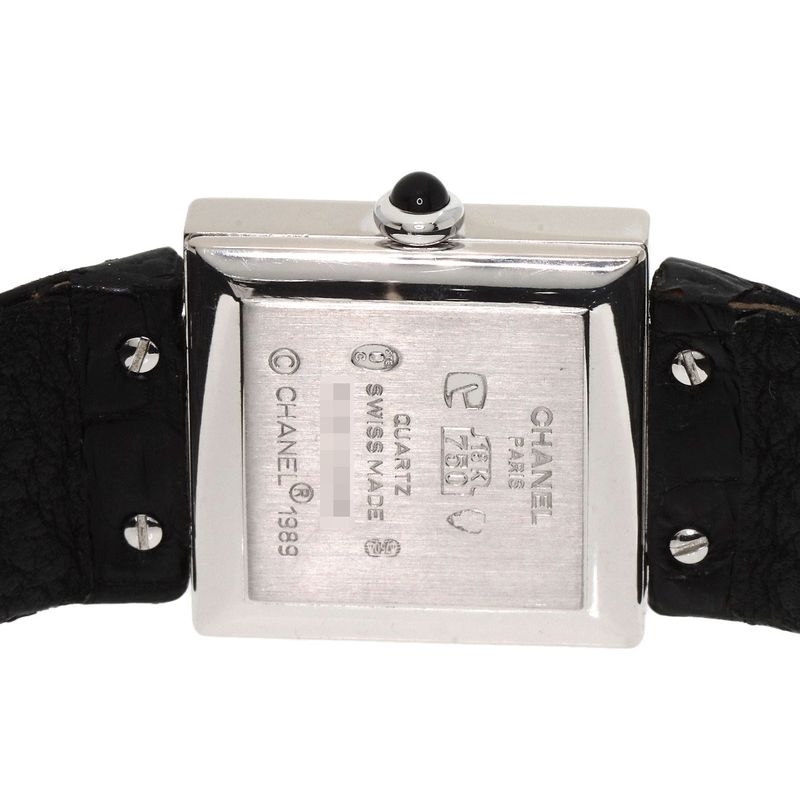 Chanel Mademoiselle Diamond Bezel Watch 18K White Gold Leather