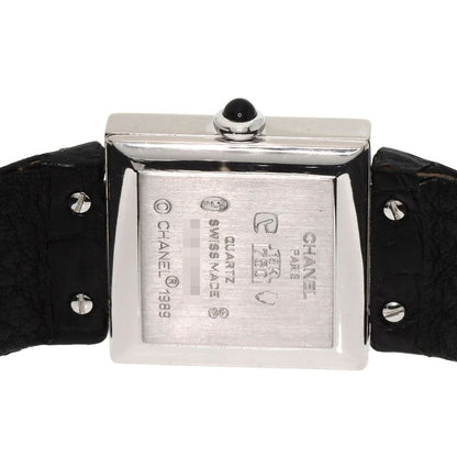 Chanel Mademoiselle Diamond Bezel Watch 18K White Gold Leather
