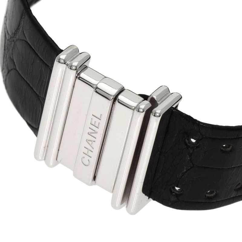 Chanel Mademoiselle Diamond Bezel Watch 18K White Gold Leather
