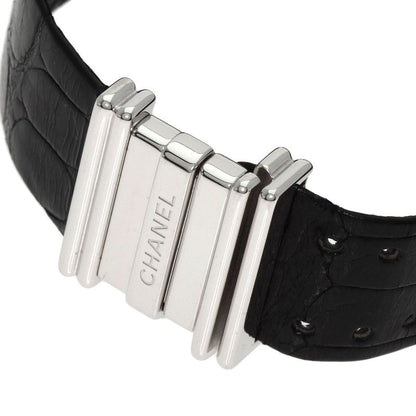 Chanel Mademoiselle Diamond Bezel Watch 18K White Gold Leather