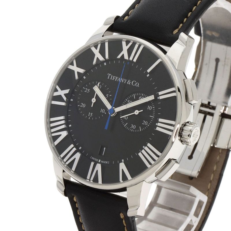 Tiffany & Co. Atlas Dome Chronograph Watch SS Leather