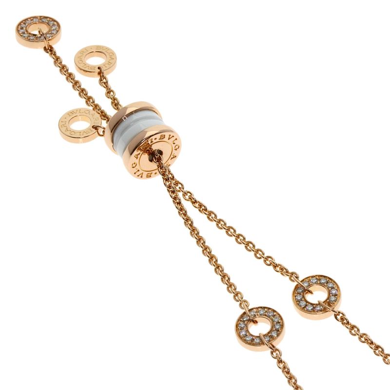 Bvlgari Element Diamond White Ceramic Necklace 18K Pink Gold