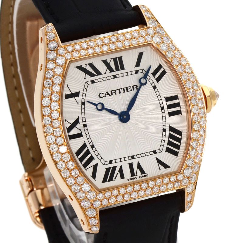 Cartier Tortu LM Diamond Watch 18K Pink Gold Leather