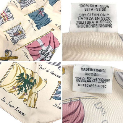 Hermes Silk Maxi Twill Pavois Flag Pattern Long Scarf Cream Beige