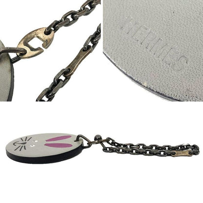Hermes Rabbit Charm Key Holder Key Chain Leather Gray Animal