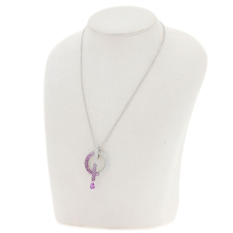 Chanel Pink Saffiano Diamond Necklace 18K White Gold