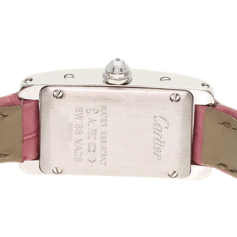 Cartier Tank American Mini Diamond Watch 18K White Gold Leather