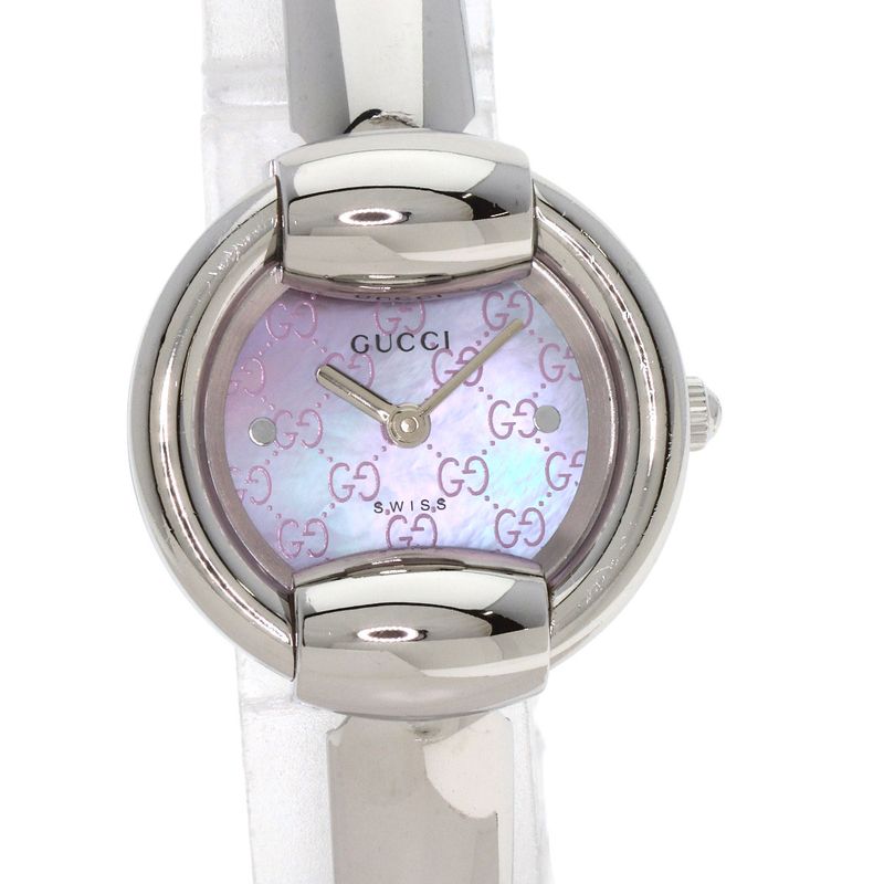 Gucci Round Face GG Pink Shell Bangle Watch SS