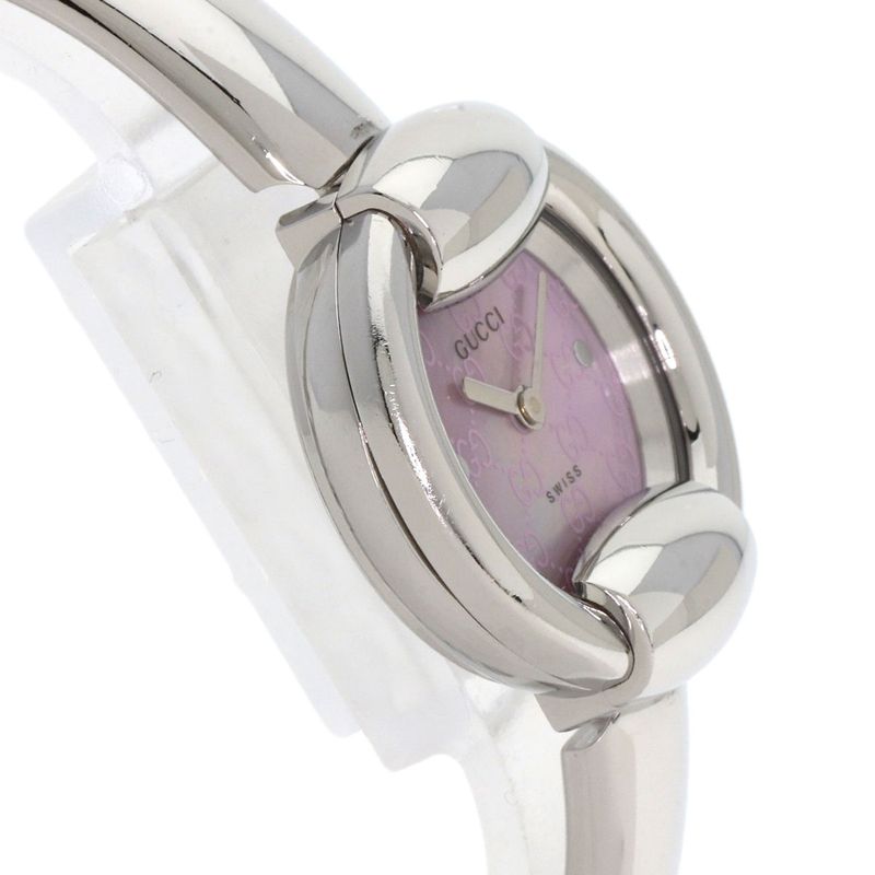 Gucci Round Face GG Pink Shell Bangle Watch SS