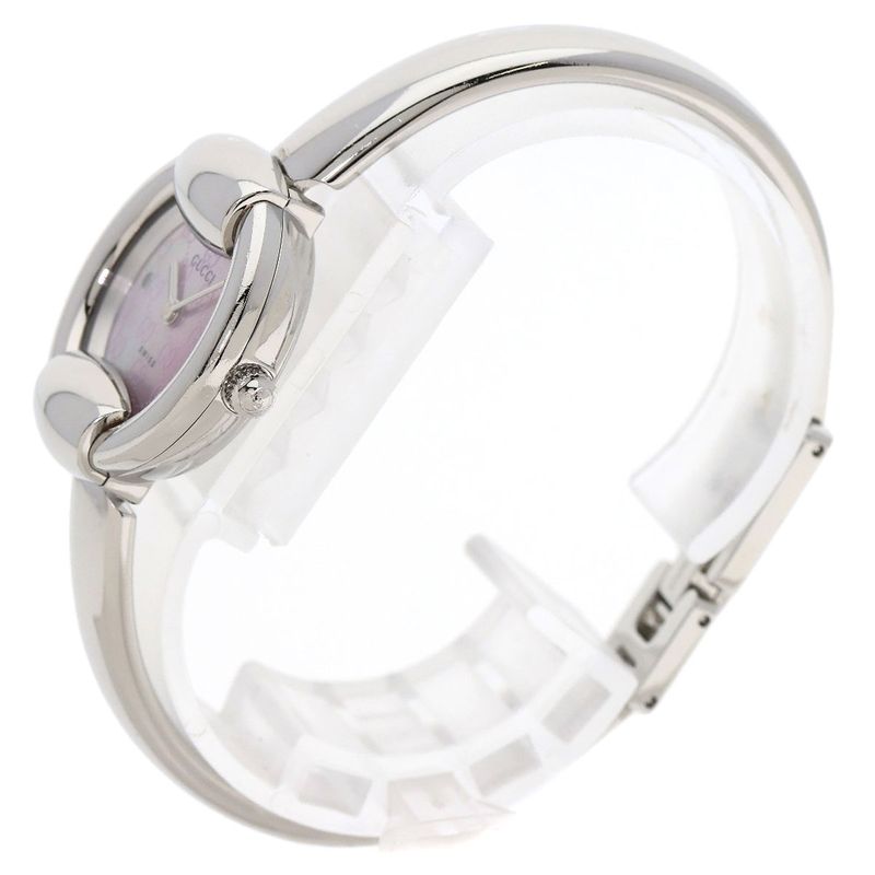 Gucci Round Face GG Pink Shell Bangle Watch SS