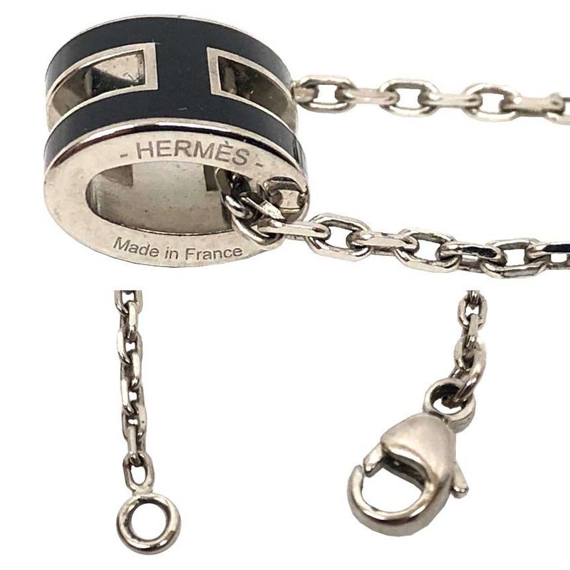 Hermes Mini Pop Pendant Necklace Silver Black