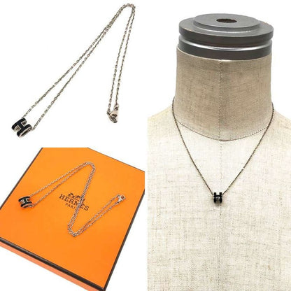 Hermes Mini Pop Pendant Necklace Silver Black