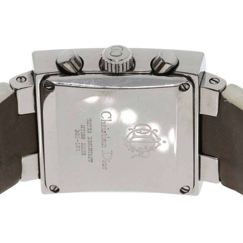 Dior Christian Riva Diamond Bezel Watch SS Leather