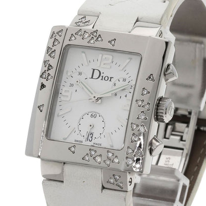 Dior Christian Riva Diamond Bezel Watch SS Leather