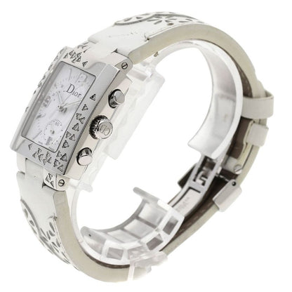 Dior Christian Riva Diamond Bezel Watch SS Leather