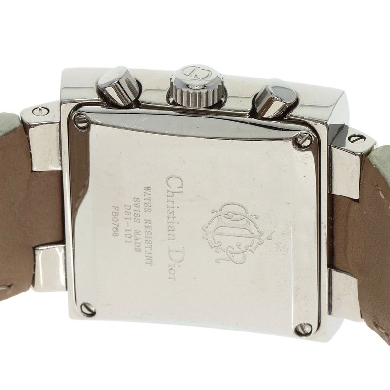 Dior Christian Riva Spark Ring Chronograph Watch SS Leather