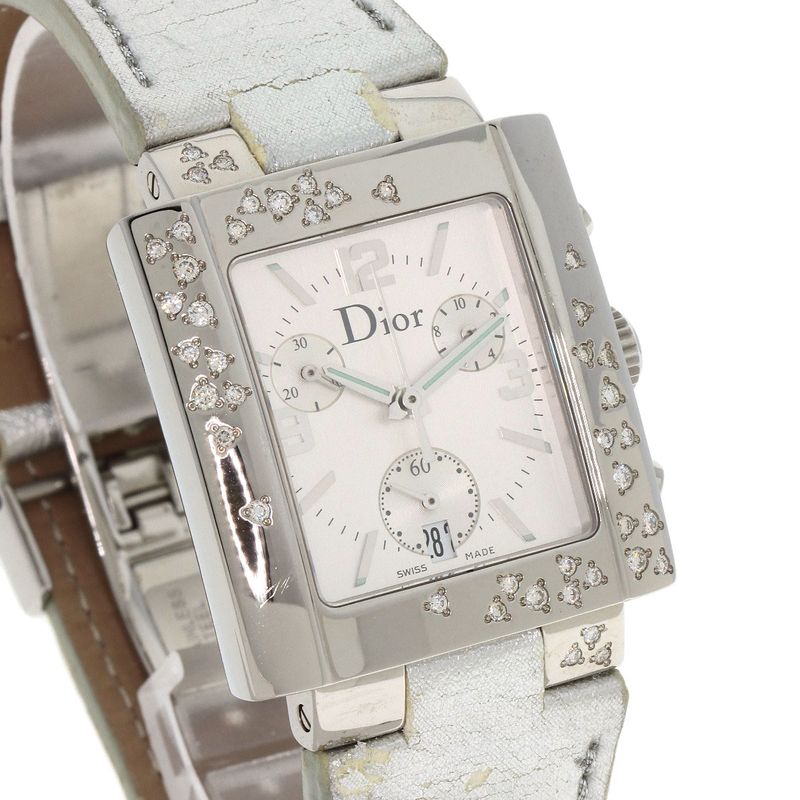 Dior Christian Riva Spark Ring Chronograph Watch SS Leather