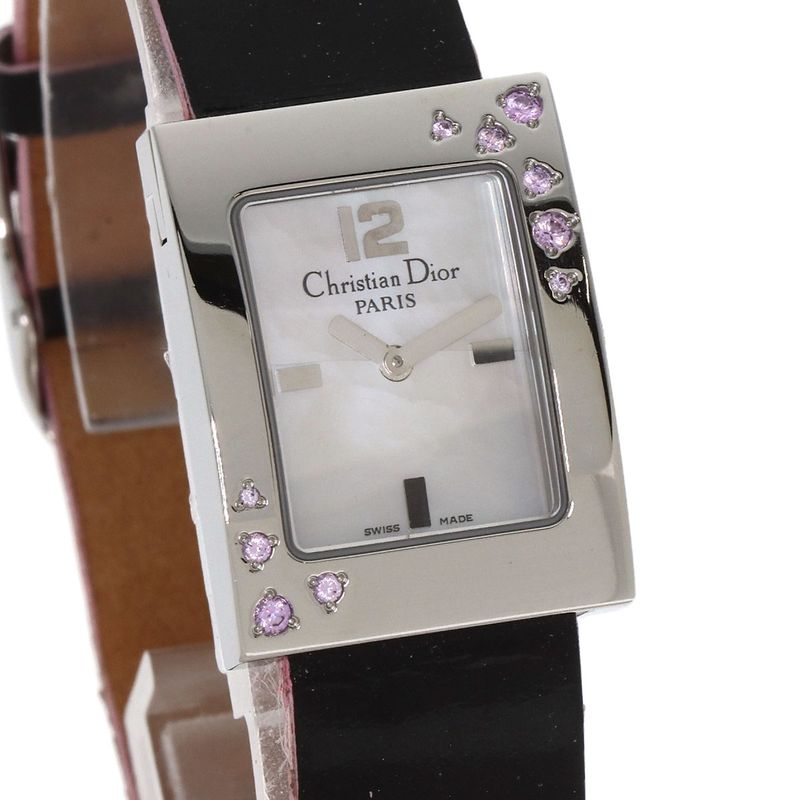 Dior Christian Maris Pink Saffiano Watch SS Enamel