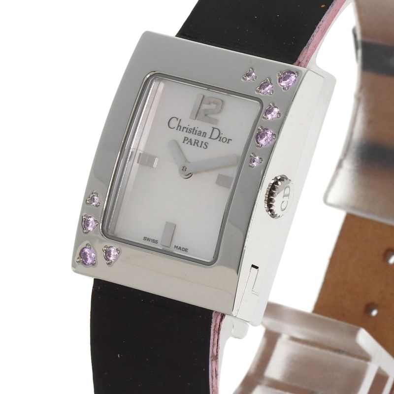 Dior Christian Maris Pink Saffiano Watch SS Enamel