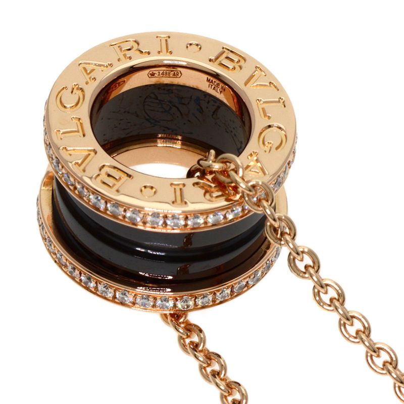 Bvlgari B-zero One Black Ceramic Diamond Necklace 18K Pink Gold