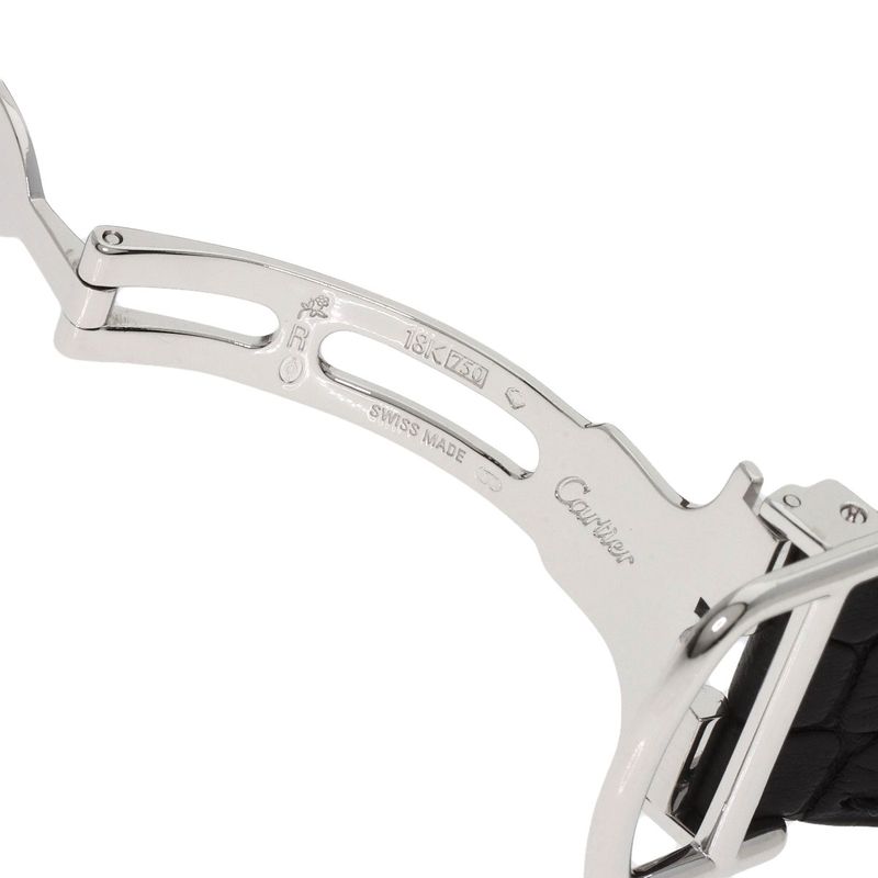 Cartier Tortu LM Case Bezel Diamond Watch 18K White Gold Leather