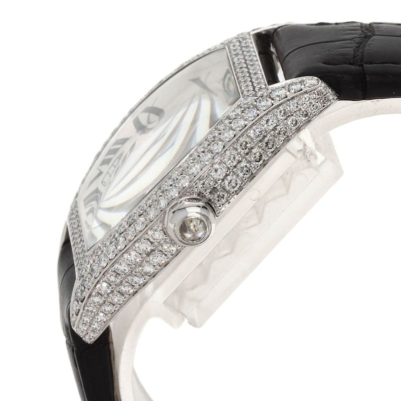 Cartier Tortu LM Case Bezel Diamond Watch 18K White Gold Leather