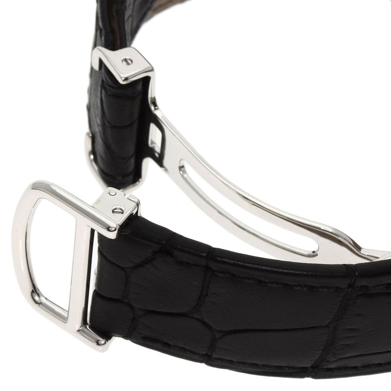 Cartier Tortu LM Case Bezel Diamond Watch 18K White Gold Leather