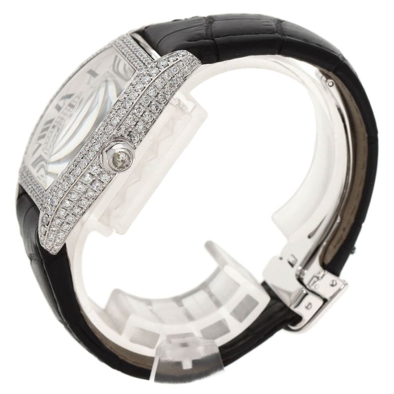 Cartier Tortu LM Case Bezel Diamond Watch 18K White Gold Leather