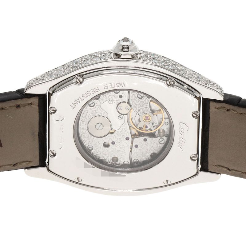 Cartier Tortu LM Case Bezel Diamond Watch 18K White Gold Leather