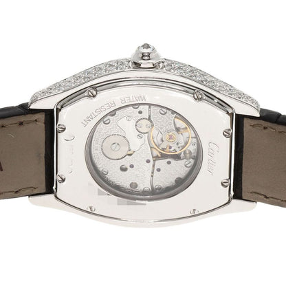 Cartier Tortu LM Case Bezel Diamond Watch 18K White Gold Leather