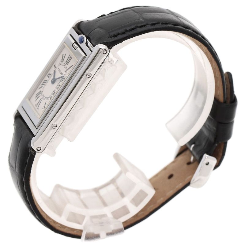 Cartier Tank Basculant MM Watch SS Leather Boys
