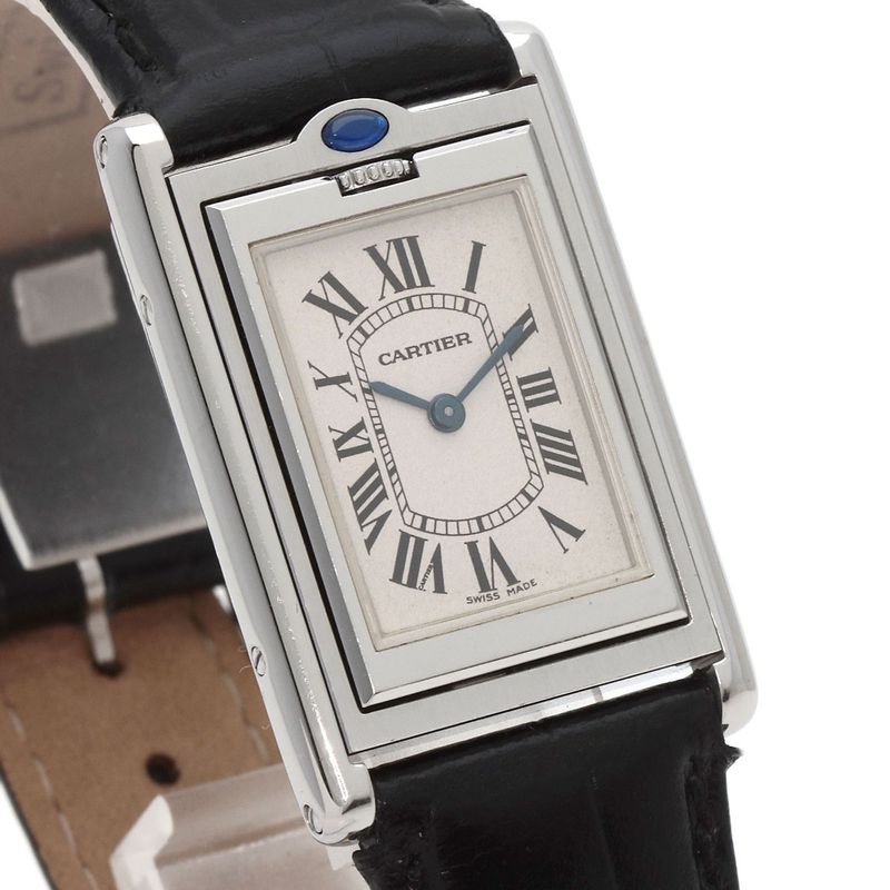 Cartier Tank Basculant MM Watch SS Leather Boys