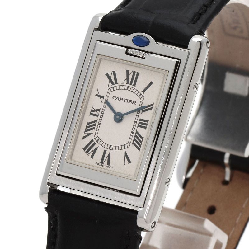 Cartier Tank Basculant MM Watch SS Leather Boys