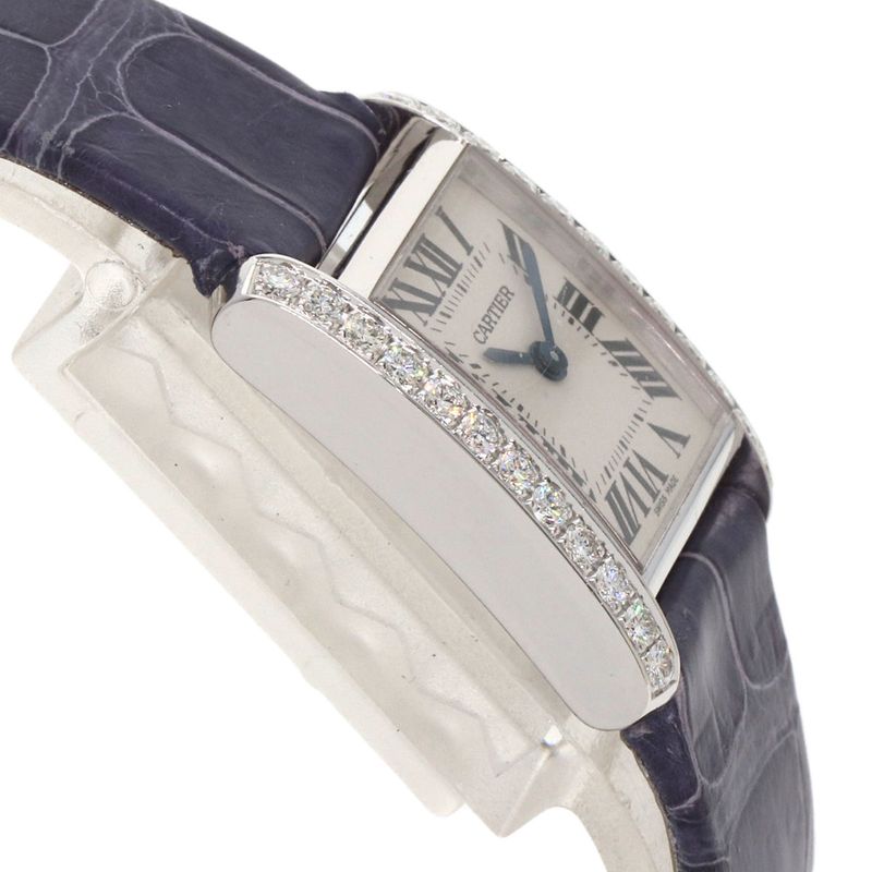 Cartier Tank Francaise SM Side Diamond Watch 18K White Gold Leather