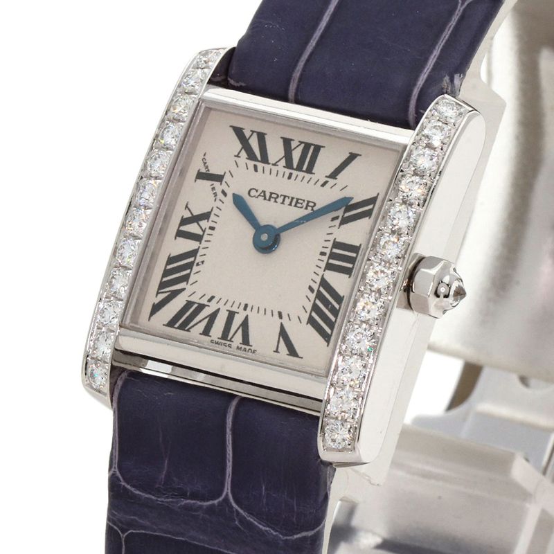 Cartier Tank Francaise SM Side Diamond Watch 18K White Gold Leather