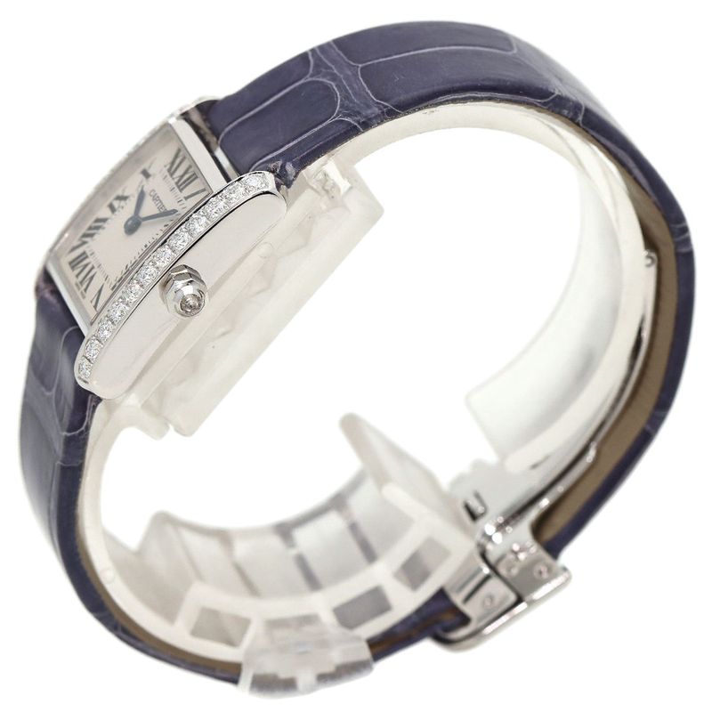Cartier Tank Francaise SM Side Diamond Watch 18K White Gold Leather