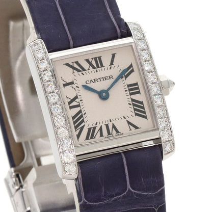 Cartier Tank Francaise SM Side Diamond Watch 18K White Gold Leather