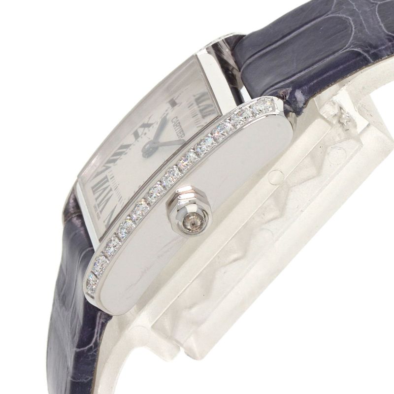 Cartier Tank Francaise SM Side Diamond Watch 18K White Gold Leather