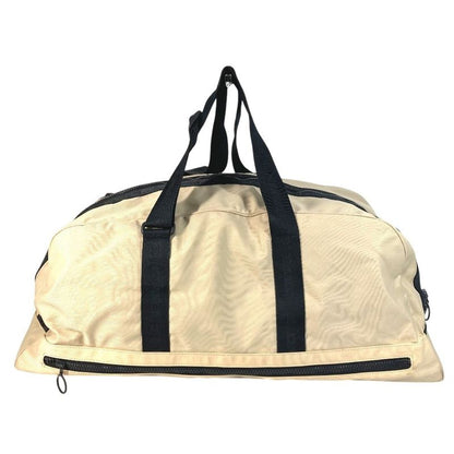 Chanel Boston Bag CC Logo Bicolor Nylon Canvas Beige