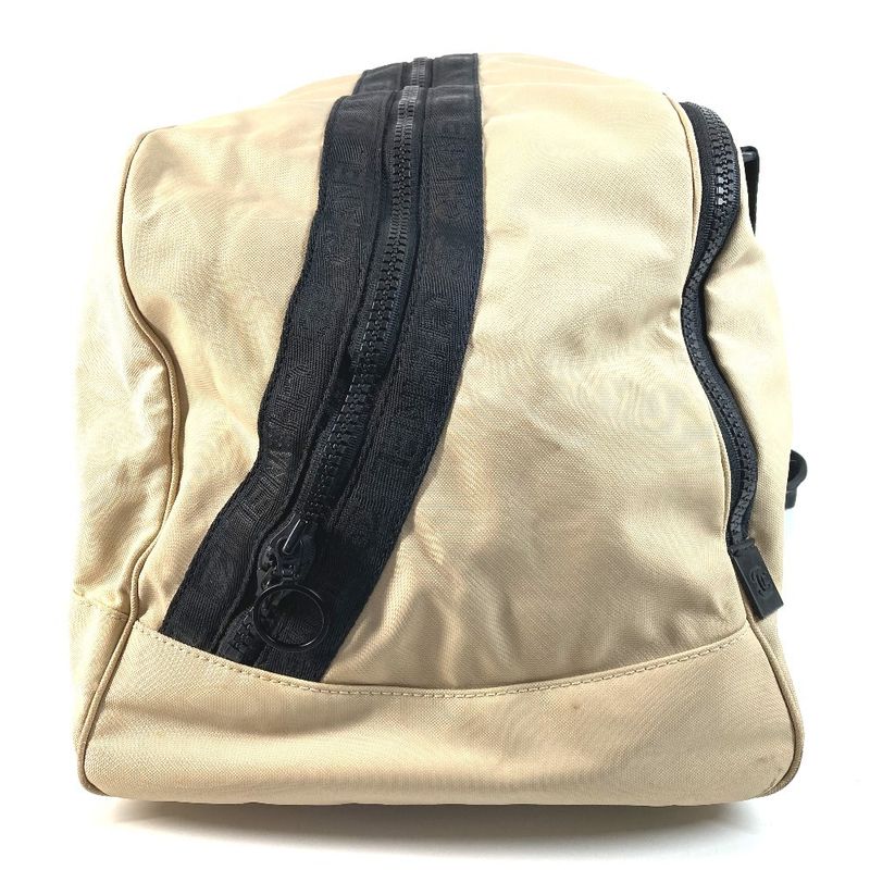 Chanel Boston Bag CC Logo Bicolor Nylon Canvas Beige