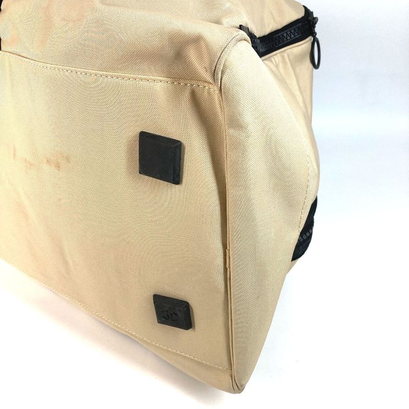 Chanel Boston Bag CC Logo Bicolor Nylon Canvas Beige