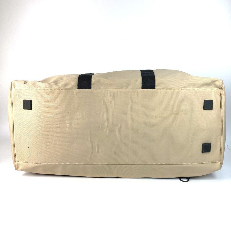 Chanel Boston Bag CC Logo Bicolor Nylon Canvas Beige