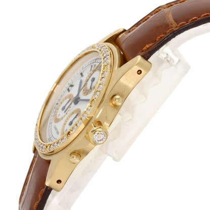 Cartier Santos Round Chrono Reflex Watch 18K Yellow Gold Leather Diamond