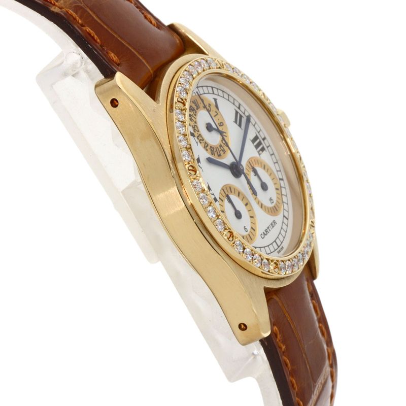 Cartier Santos Round Chrono Reflex Watch 18K Yellow Gold Leather Diamond