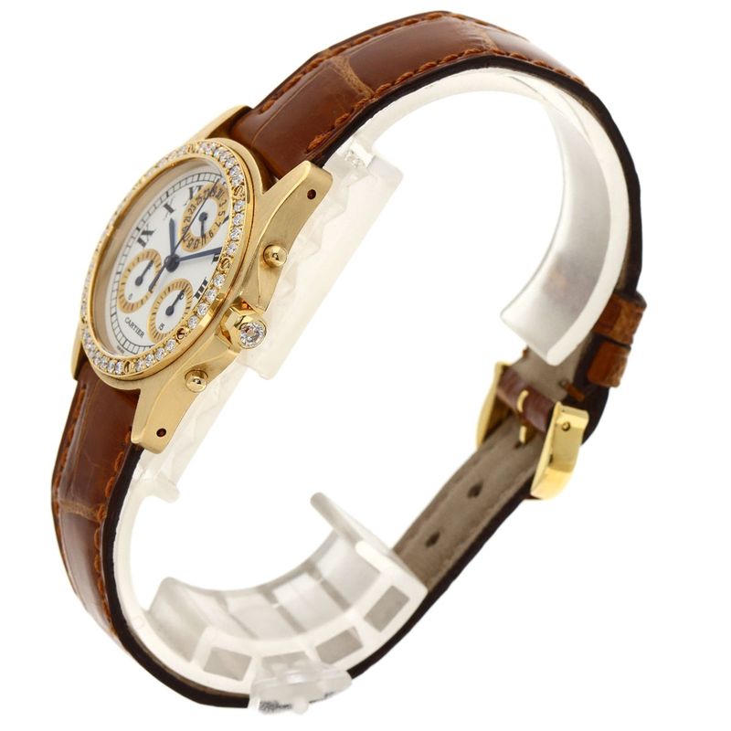 Cartier Santos Round Chrono Reflex Watch 18K Yellow Gold Leather Diamond