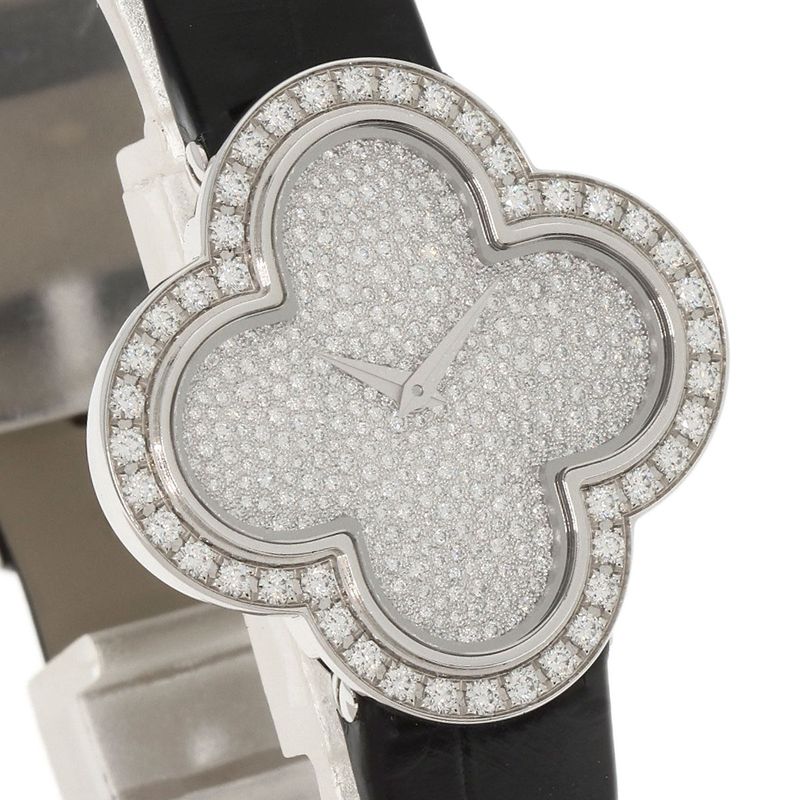 Van Cleef & Arpels Alhambra Watch 18K White Gold Leather