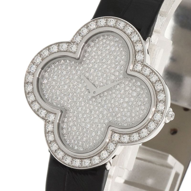 Van Cleef & Arpels Alhambra Watch 18K White Gold Leather