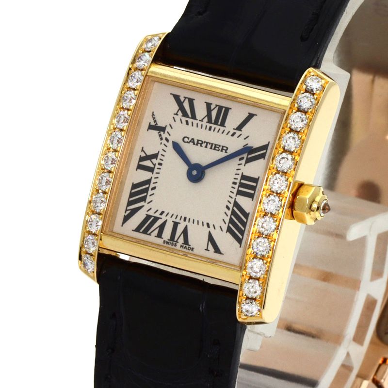 Cartier Tank Francaise SM Watch 18K Yellow Gold Leather Diamond